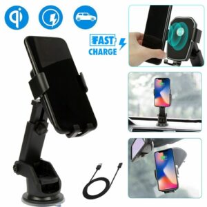 Qi Wireless Fast Charging Car Charger Mount Holder Stand 2 in 1 For