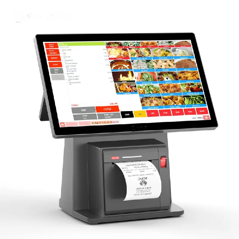 Nieuw product 14,1 inch windows touch POS-machine interne 80 mm printer Alles-in-één pc-scanfunctie met 7 '' klantendisplay