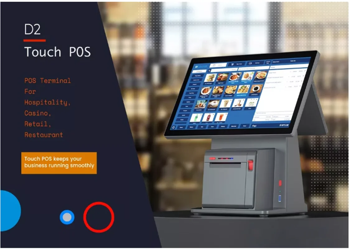Nieuw product 14,1 inch windows touch POS-machine interne 80 mm printer Alles-in-één pc-scanfunctie met 7 '' klantendisplay