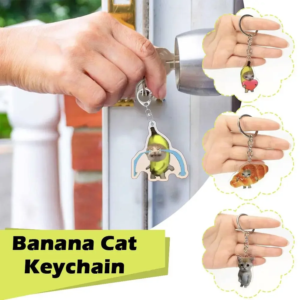 2024 Vrolijke Banaan Kat Sleutelhanger Mobiele Telefoon Ketting Student Cadeau Grappige Kattentas Hanger Lanyard Happy Cat Sleutelhanger - Image 2