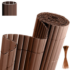 PVC Privacy Screen Mat with Cable Ties, Opaque Fence with Unbendable with ridge Design, Privacy & Wind Protective Screen Roll, Weatherproof Outdoor Fence for Garden, Balcony and Patio (Length:80cm - 180cm; Width:300cm/ 400cm/ 500 cm, Grey, Bamboo, Green, Brown)