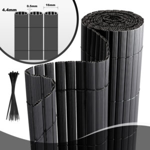 PVC Privacy Screen Mat with Cable Ties, Opaque Fence with Unbendable with ridge Design, Privacy & Wind Protective Screen Roll, Weatherproof Outdoor Fence for Garden, Balcony and Patio (Length:80cm - 180cm; Width:300cm/ 400cm/ 500 cm, Grey, Bamboo, Green, Brown)