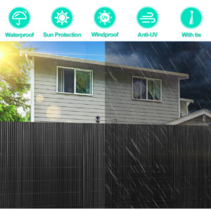 PVC Privacy Screen Mat with Cable Ties, Opaque Fence with Unbendable with ridge Design, Privacy & Wind Protective Screen Roll, Weatherproof Outdoor Fence for Garden, Balcony and Patio (Length:80cm - 180cm; Width:300cm/ 400cm/ 500 cm, Grey, Bamboo, Green, Brown)
