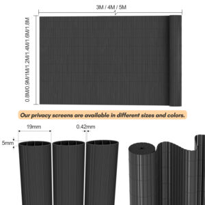 PVC Privacy Screen Mat with Cable Ties, Opaque Fence with Unbendable with ridge Design, Privacy & Wind Protective Screen Roll, Weatherproof Outdoor Fence for Garden, Balcony and Patio (Length:80cm - 180cm; Width:300cm/ 400cm/ 500 cm, Grey, Bamboo, Green, Brown)