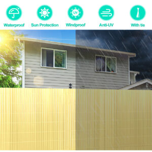 PVC Privacy Screen Mat with Cable Ties, Opaque Fence with Unbendable with ridge Design, Privacy & Wind Protective Screen Roll, Weatherproof Outdoor Fence for Garden, Balcony and Patio (Length:80cm - 180cm; Width:300cm/ 400cm/ 500 cm, Grey, Bamboo, Green, Brown)