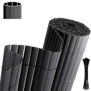 PVC Privacy Screen Mat with Cable Ties, Opaque Fence with Unbendable with ridge Design, Privacy & Wind Protective Screen Roll, Weatherproof Outdoor Fence for Garden, Balcony and Patio (Length:80cm - 180cm; Width:300cm/ 400cm/ 500 cm, Grey, Bamboo, Green, Brown)