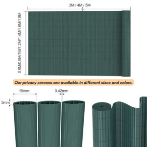 PVC Privacy Screen Mat with Cable Ties, Opaque Fence with Unbendable with ridge Design, Privacy & Wind Protective Screen Roll, Weatherproof Outdoor Fence for Garden, Balcony and Patio (Length:80cm - 180cm; Width:300cm/ 400cm/ 500 cm, Grey, Bamboo, Green, Brown)