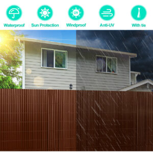 PVC Privacy Screen Mat with Cable Ties, Opaque Fence with Unbendable with ridge Design, Privacy & Wind Protective Screen Roll, Weatherproof Outdoor Fence for Garden, Balcony and Patio (Length:80cm - 180cm; Width:300cm/ 400cm/ 500 cm, Grey, Bamboo, Green, Brown)
