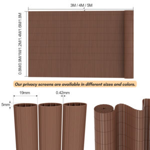 PVC Privacy Screen Mat with Cable Ties, Opaque Fence with Unbendable with ridge Design, Privacy & Wind Protective Screen Roll, Weatherproof Outdoor Fence for Garden, Balcony and Patio (Length:80cm - 180cm; Width:300cm/ 400cm/ 500 cm, Grey, Bamboo, Green, Brown)