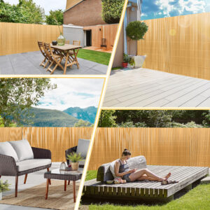 PVC Privacy Screen Mat with Cable Ties, Opaque Fence with Unbendable with ridge Design, Privacy & Wind Protective Screen Roll, Weatherproof Outdoor Fence for Garden, Balcony and Patio (Length:80cm - 180cm; Width:300cm/ 400cm/ 500 cm, Grey, Bamboo, Green, Brown)