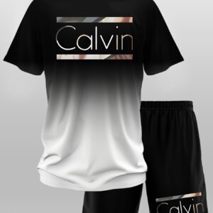 Men's Gradient Print Casual Set, Round Neck Short Sleeve T-Shirt and Drawstring Pocket Shorts, Breathable Soft Polyester, Summer Outdoor Sportswear