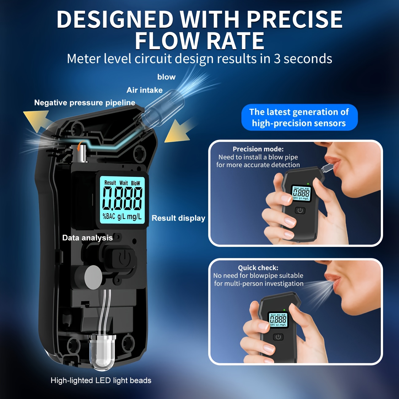 Professional High-Precision Portable Alcohol Analyzer with LCD Digital Display - Non-Rechargeable AAA Battery, Black ABS Design, Home Alcohol Testing | Durable Plastic Body, Alcohol Tester (Battery Not Included)