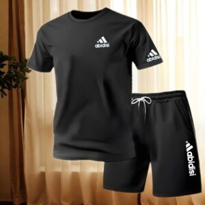 Summer New Print Men's Casual Sporty Short Sleeve Shorts 2pcs Set