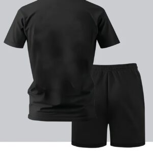 Diesel Letter Print Men's Short Sleeve T-Shirt and Belted Shorts Set, Casual Sporty Regular Fit Top & Pants Outfit for Spring/Summer