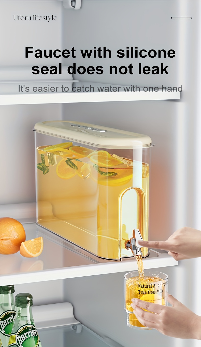 UFORU Large Capacity Cold Water Bottle with Faucet - Food-Grade Plastic, Leak-Proof Design, Transparent Lid for Easy Visibility - Perfect for Summer Beverages, Refrigerator Essential, Summer Beverage Container | Sleek Design | Durable Plastic