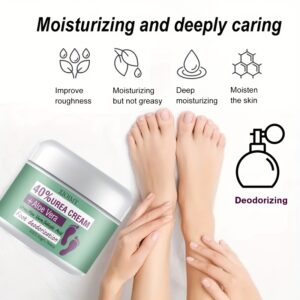 XIOIMY Urea Cream + Aloe Vera Foot Deodorizer with Salicylic Acid - Moisturizing & Odor Elimination for Dry Cracked Heels, Long-Lasting Anti-Perspiration, Fragrance-Free Foot Care for All Light Beige Types, Foot Cream, Sleek Tub Design, Visible Ingredients