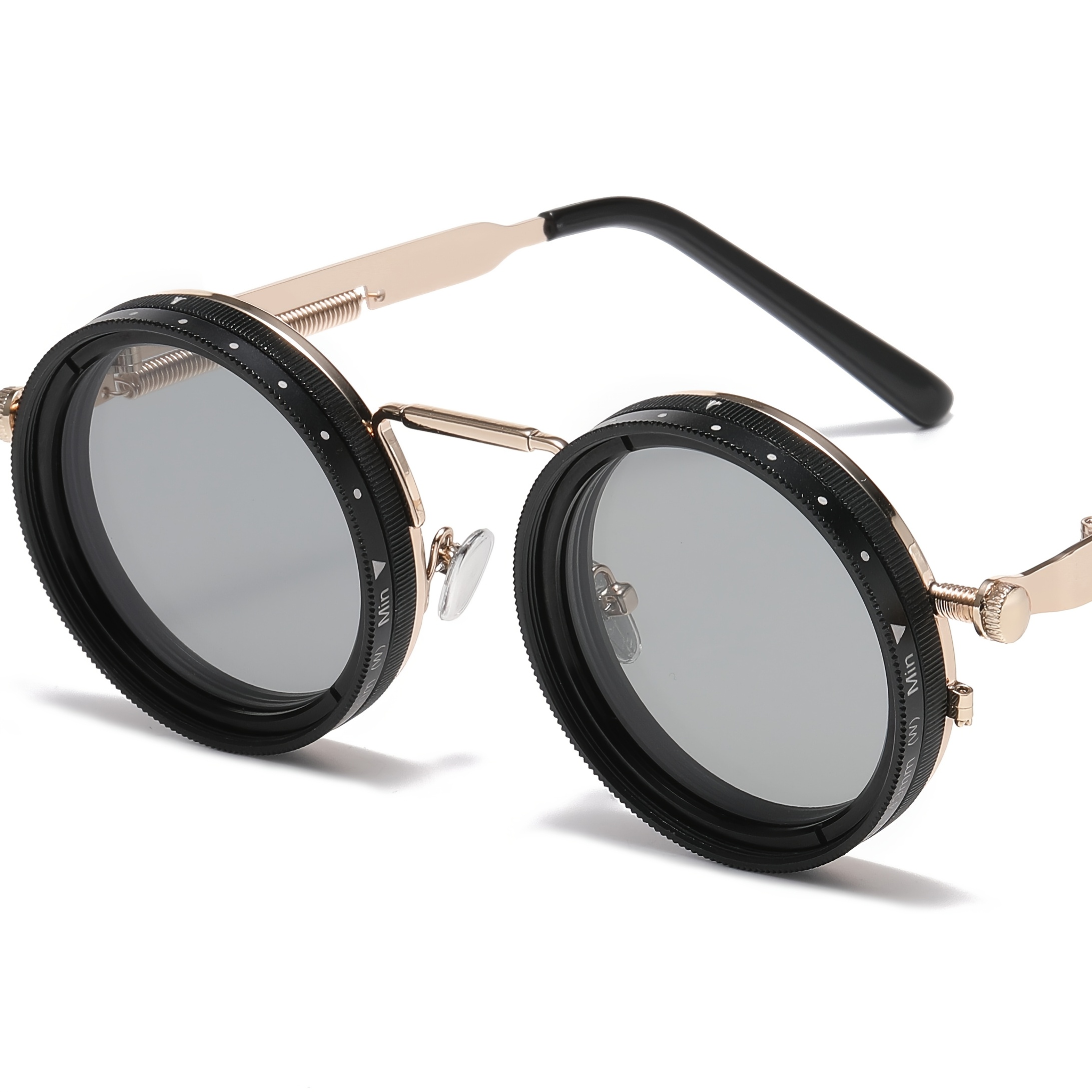 Fashion glasses with adjustable light, suitable for various scenes, retro punk party, festival, suitable for both men and women. Easter, graduation season, Halloween, Christmas. Aluminum-magnesium lens, alloy frame, case, lens cloth.