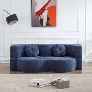 Compressed Sofa Bed with Tatami Floor - Orange Folding Recliner for Small Apartments, Living Room & Bedroom - Contemporary Design, Memory Foam & Chenille Upholstery, Split-Back Support, No Assembly Required, Convertible Sofa Bed, Nonsymmetric Design, Soft Cushioned Seating