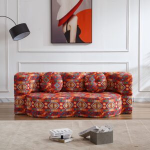 Compressed Sofa Bed with Tatami Floor - Orange Folding Recliner for Small Apartments, Living Room & Bedroom - Contemporary Design, Memory Foam & Chenille Upholstery, Split-Back Support, No Assembly Required, Convertible Sofa Bed, Nonsymmetric Design, Soft Cushioned Seating