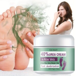 XIOIMY Urea Cream + Aloe Vera Foot Deodorizer with Salicylic Acid - Moisturizing & Odor Elimination for Dry Cracked Heels, Long-Lasting Anti-Perspiration, Fragrance-Free Foot Care for All Light Beige Types, Foot Cream, Sleek Tub Design, Visible Ingredients