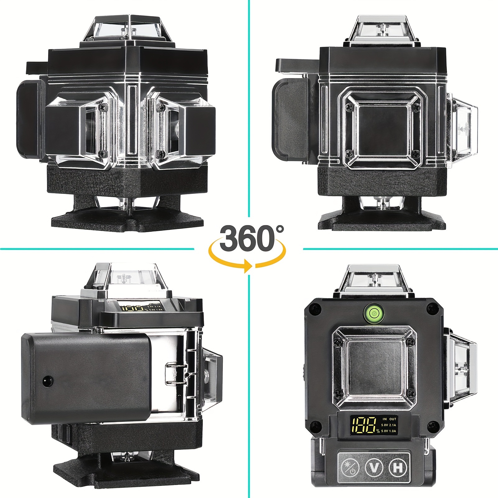 Lixada Multifunctional 4D 16 Line Laser Level 3° Self-Leveling Machine USB Rechargeable Lithium Battery Leveling Tool With Vertical Horizontal Tilt Line All-round Ground Wall Sticker Line Optional Alloy Extension Bar Tripod Stand For House Renovation