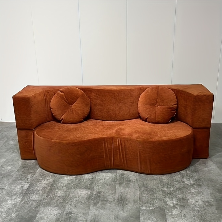 Compressed Sofa Bed with Tatami Floor - Orange Folding Recliner for Small Apartments, Living Room & Bedroom - Contemporary Design, Memory Foam & Chenille Upholstery, Split-Back Support, No Assembly Required, Convertible Sofa Bed, Nonsymmetric Design, Soft Cushioned Seating