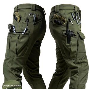 Men'S Tactical Cargo Pants with Multiple Pockets - Durable Polyester and Spandex Blend, Machine Washable, Stretch Fabric, Olive Green, Perfect for Outdoor Activities and Casual Wear, Work Pants