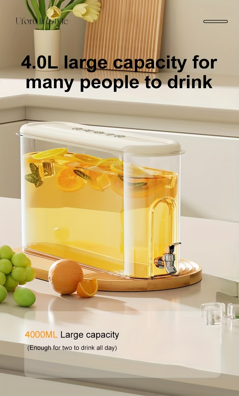 UFORU Large Capacity Cold Water Bottle with Faucet - Food-Grade Plastic, Leak-Proof Design, Transparent Lid for Easy Visibility - Perfect for Summer Beverages, Refrigerator Essential, Summer Beverage Container | Sleek Design | Durable Plastic