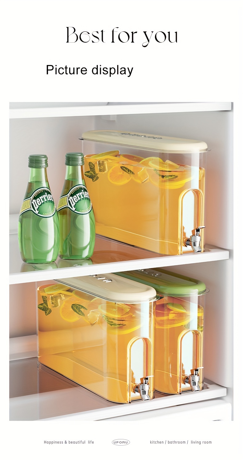 UFORU Large Capacity Cold Water Bottle with Faucet - Food-Grade Plastic, Leak-Proof Design, Transparent Lid for Easy Visibility - Perfect for Summer Beverages, Refrigerator Essential, Summer Beverage Container | Sleek Design | Durable Plastic