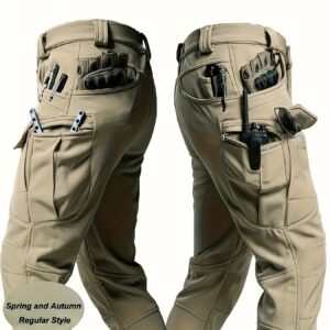Men'S Tactical Cargo Pants with Multiple Pockets - Durable Polyester and Spandex Blend, Machine Washable, Stretch Fabric, Olive Green, Perfect for Outdoor Activities and Casual Wear, Work Pants