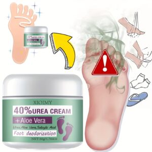 XIOIMY Urea Cream + Aloe Vera Foot Deodorizer with Salicylic Acid - Moisturizing & Odor Elimination for Dry Cracked Heels, Long-Lasting Anti-Perspiration, Fragrance-Free Foot Care for All Light Beige Types, Foot Cream, Sleek Tub Design, Visible Ingredients