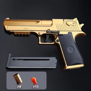 Golden Desert Eagle Toy Pistol, Automatic Ejection No Power Required Silvery Handgun Toy, Role-Playing Props, Soldier Pretend Play Outdoor Gun