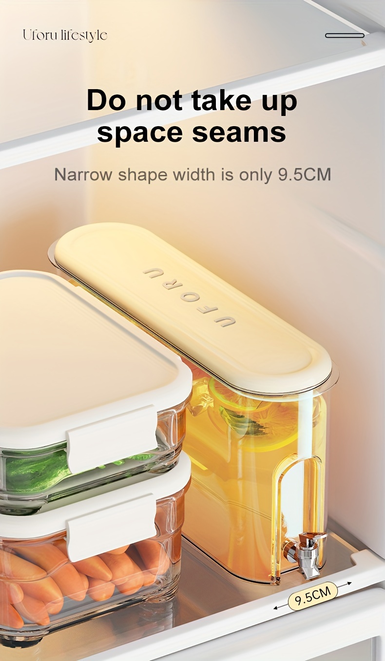 UFORU Large Capacity Cold Water Bottle with Faucet - Food-Grade Plastic, Leak-Proof Design, Transparent Lid for Easy Visibility - Perfect for Summer Beverages, Refrigerator Essential, Summer Beverage Container | Sleek Design | Durable Plastic