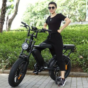 EU Hot-Selling C80 20-Inch Electric Bicycle 48V15Ah Lithium Battery Dual Disc Brakes 7 Speeds Front Shock Absorber Anti-Theft Alarm Fat Tire Off-Road Commuting Snow Outdoor Black And Brown 150Kg Load 40-60Km Range