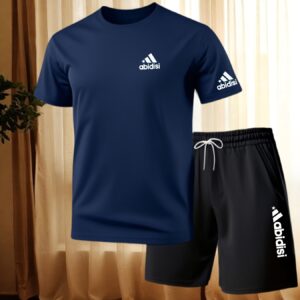 Summer New Print Men's Casual Sporty Short Sleeve Shorts 2pcs Set