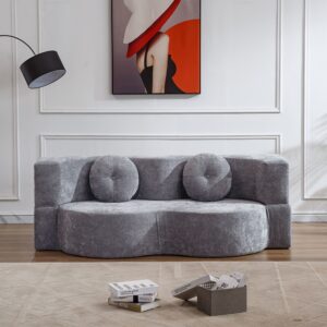 Compressed Sofa Bed with Tatami Floor - Orange Folding Recliner for Small Apartments, Living Room & Bedroom - Contemporary Design, Memory Foam & Chenille Upholstery, Split-Back Support, No Assembly Required, Convertible Sofa Bed, Nonsymmetric Design, Soft Cushioned Seating