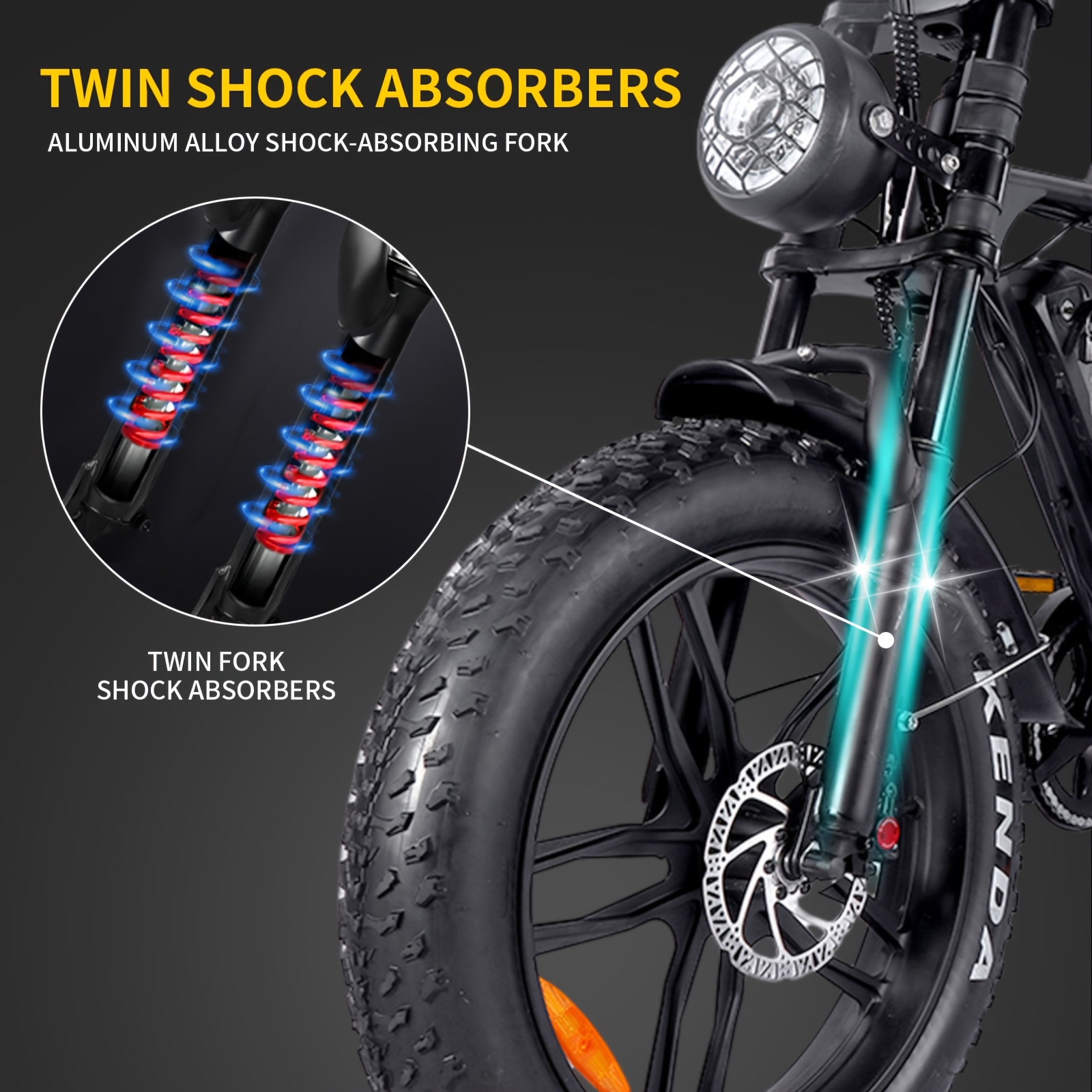 EU Hot-Selling C80 20-Inch Electric Bicycle 48V15Ah Lithium Battery Dual Disc Brakes 7 Speeds Front Shock Absorber Anti-Theft Alarm Fat Tire Off-Road Commuting Snow Outdoor Black And Brown 150Kg Load 40-60Km Range