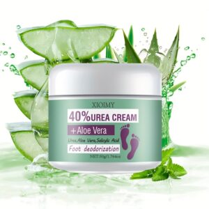 XIOIMY Urea Cream + Aloe Vera Foot Deodorizer with Salicylic Acid - Moisturizing & Odor Elimination for Dry Cracked Heels, Long-Lasting Anti-Perspiration, Fragrance-Free Foot Care for All Light Beige Types, Foot Cream, Sleek Tub Design, Visible Ingredients
