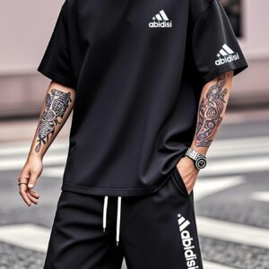 Summer New Print Men's Casual Sporty Short Sleeve Shorts 2pcs Set