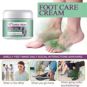 XIOIMY Urea Cream + Aloe Vera Foot Deodorizer with Salicylic Acid - Moisturizing & Odor Elimination for Dry Cracked Heels, Long-Lasting Anti-Perspiration, Fragrance-Free Foot Care for All Light Beige Types, Foot Cream, Sleek Tub Design, Visible Ingredients