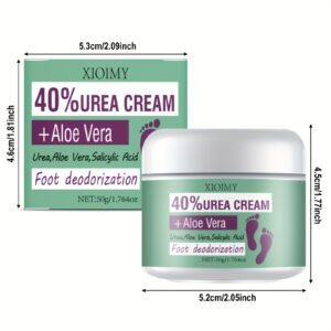 XIOIMY Urea Cream + Aloe Vera Foot Deodorizer with Salicylic Acid - Moisturizing & Odor Elimination for Dry Cracked Heels, Long-Lasting Anti-Perspiration, Fragrance-Free Foot Care for All Light Beige Types, Foot Cream, Sleek Tub Design, Visible Ingredients
