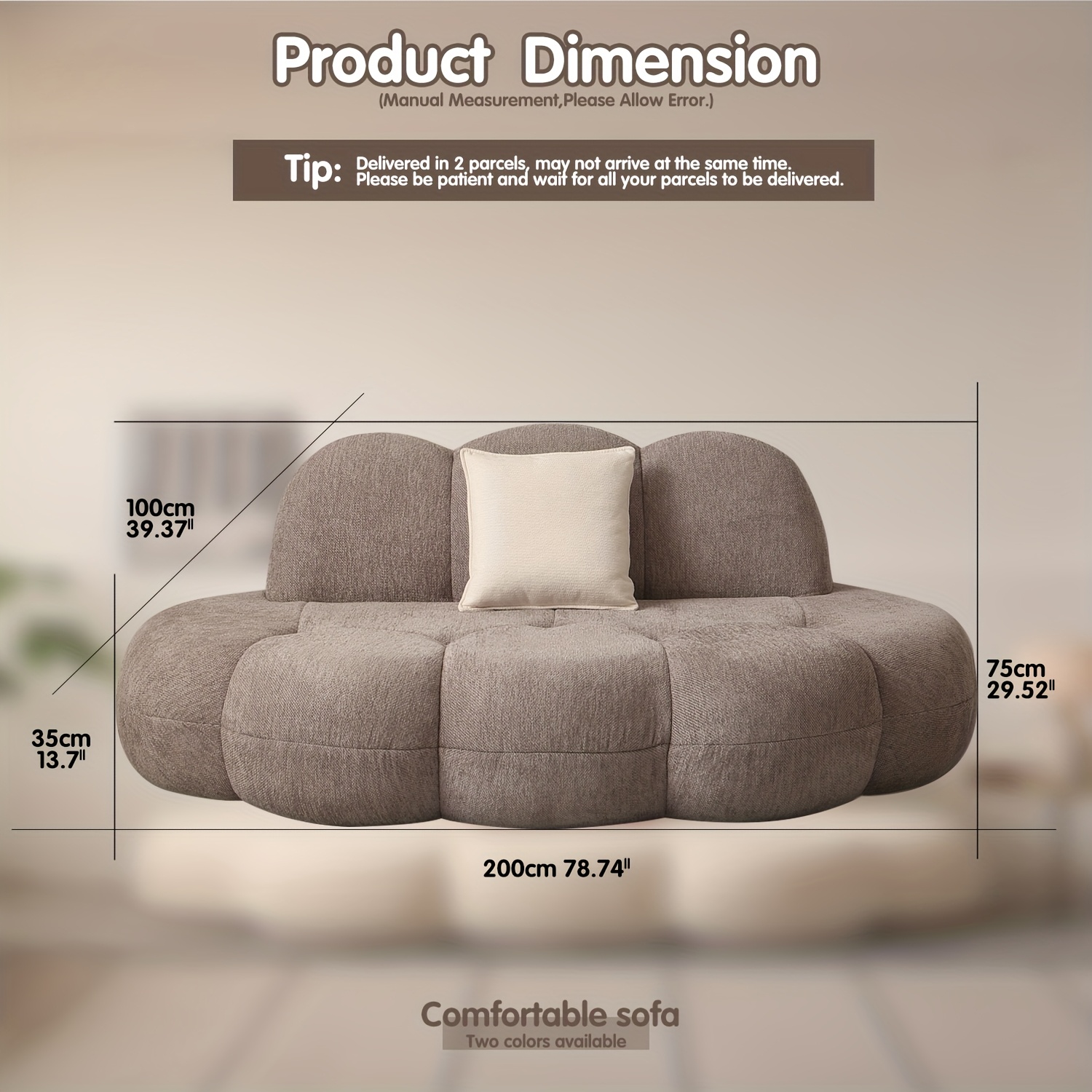 200.66 cm modern cloud shaped compression sofa, packaged in a box - no assembly required, soft ice fleece fabric&memory sponge filling pad, ergonomic support, non slip base, suitable for living rooms, bedrooms, and small space apartments