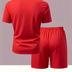 Summer Men'S Casual Sports Short Sleeve T-Shirt and Shorts Set, Comfortable Breathable, Suitable for Outdoor Jogging Running Fitness, Diesel Letter Print Design - 2pcs Set