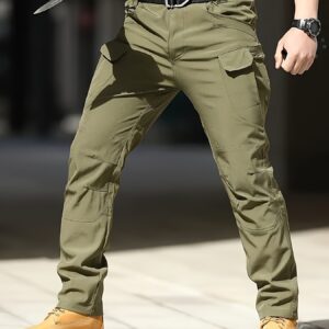 Men'S Tactical Cargo Pants with Multiple Pockets - Durable Polyester and Spandex Blend, Machine Washable, Stretch Fabric, Olive Green, Perfect for Outdoor Activities and Casual Wear, Work Pants
