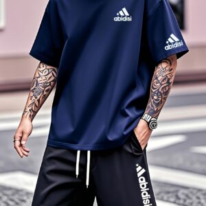 Summer New Print Men's Casual Sporty Short Sleeve Shorts 2pcs Set