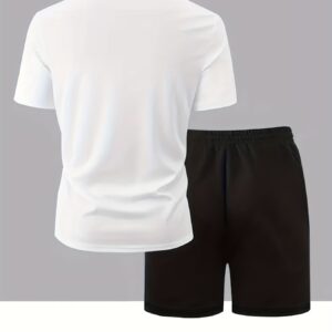 Diesel Letter Print Men's Short Sleeve T-Shirt and Belted Shorts Set, Casual Sporty Regular Fit Top & Pants Outfit for Spring/Summer