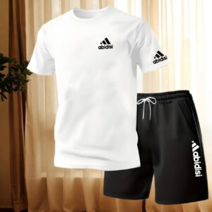 Summer New Print Men's Casual Sporty Short Sleeve Shorts 2pcs Set