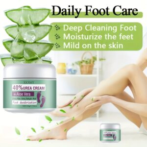 XIOIMY Urea Cream + Aloe Vera Foot Deodorizer with Salicylic Acid - Moisturizing & Odor Elimination for Dry Cracked Heels, Long-Lasting Anti-Perspiration, Fragrance-Free Foot Care for All Light Beige Types, Foot Cream, Sleek Tub Design, Visible Ingredients