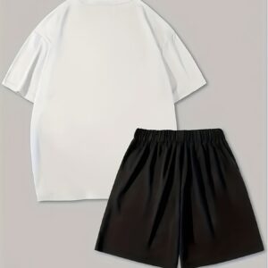 CALVIN Letter Print Men's Two-Piece Set: Stylish Short-Sleeve T-Shirt and Shorts, Perfect for All Seasons, Ideal for Outdoor Activities