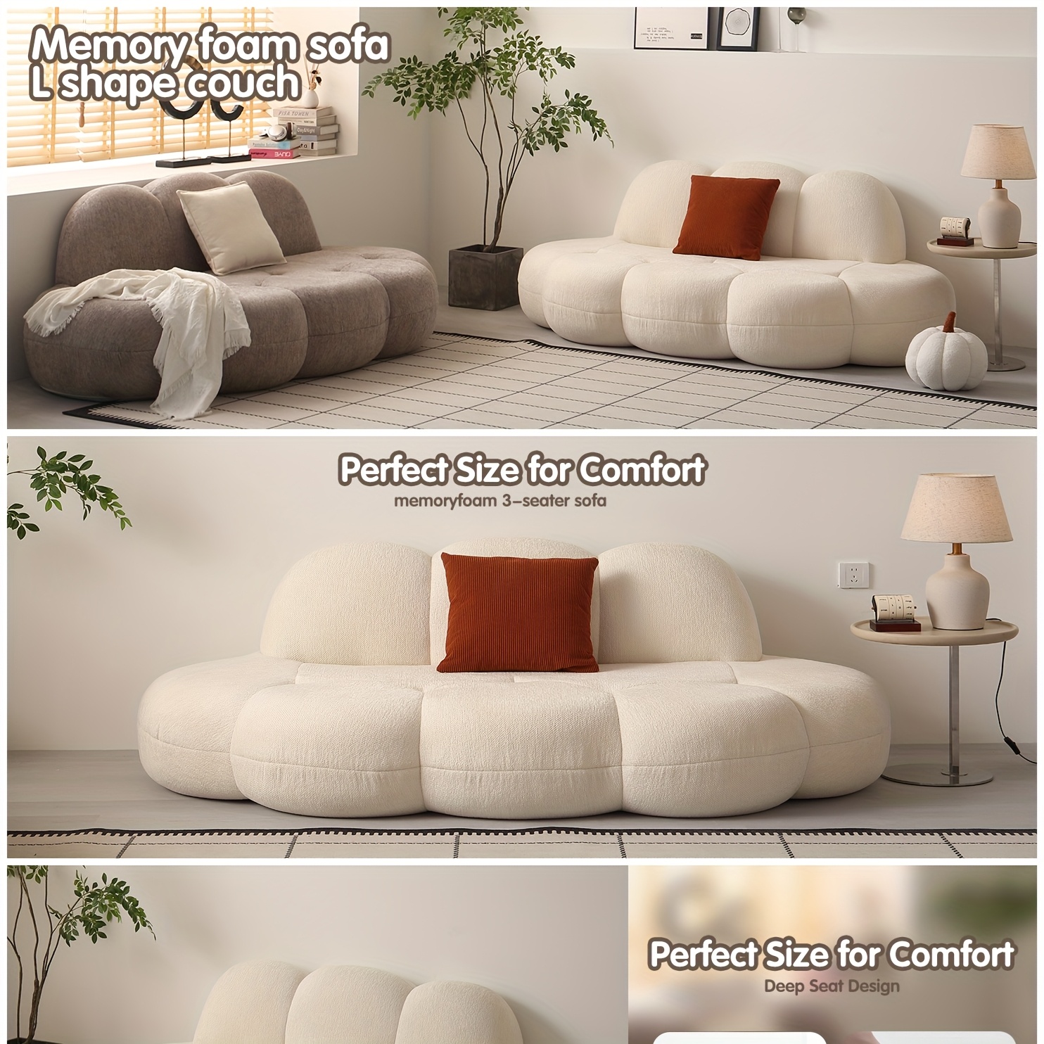 200.66 cm modern cloud shaped compression sofa, packaged in a box - no assembly required, soft ice fleece fabric&memory sponge filling pad, ergonomic support, non slip base, suitable for living rooms, bedrooms, and small space apartments